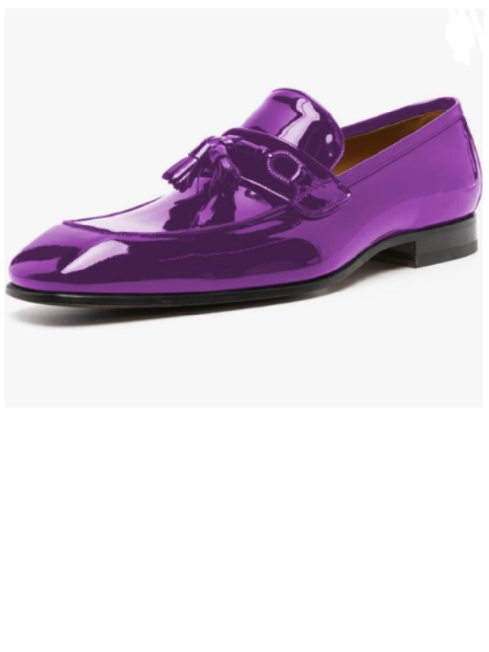 FOWT Purple Men Glossy Square Toe Tassels Decor Loafers Low Heel Slip On Shoes
